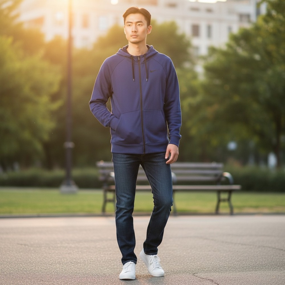 Nike Dri-FIT Full Zip Hoodie Men's Large Blue Athletic Training Jacket